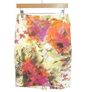 J.Crew The Pencil Skirt Size 4 Abstract Floral Pink Orange Stretch Cotton